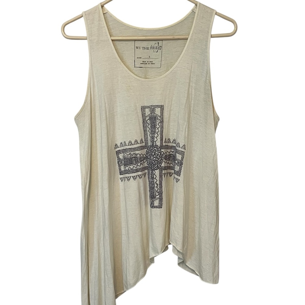 We The Free Ivory Cross Asymmetric Sleeveless Knit Tank Top Size S Boho Hippie